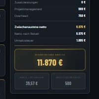 Kalkulation: Gesamtpreis brutto 11.870 Euro