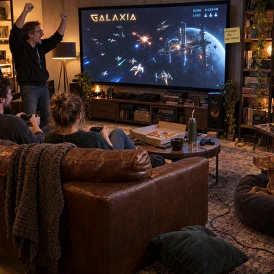 Gaming Room: das Team spielt Galaxia