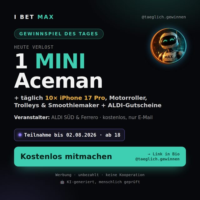 Instagram-Grafik: 1 MINI Aceman, Veranstalter ALDI SÜD und Ferrero