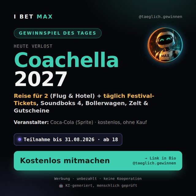 Instagram-Grafik: Reise für zwei zum Coachella 2027, Veranstalter Coca-Cola Sprite