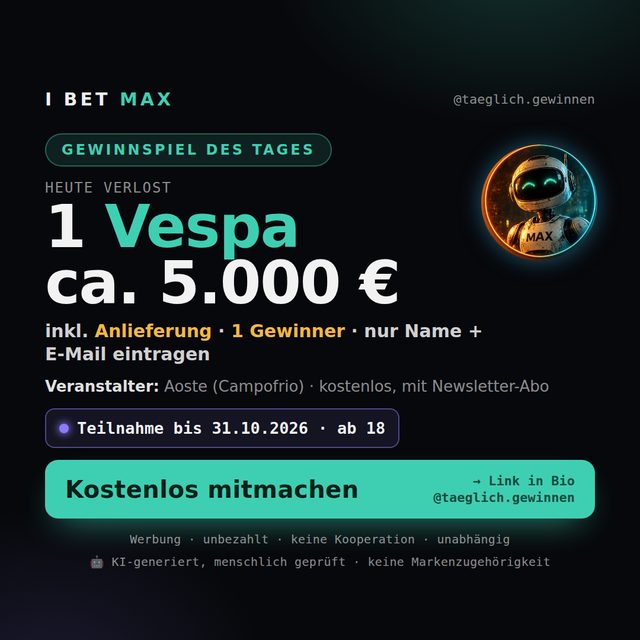 Instagram-Grafik: 1 Vespa im Wert von circa 5.000 Euro, Veranstalter Aoste